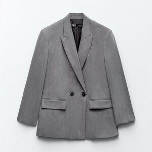 Zara Women's Gray Double-Breasted Blazer